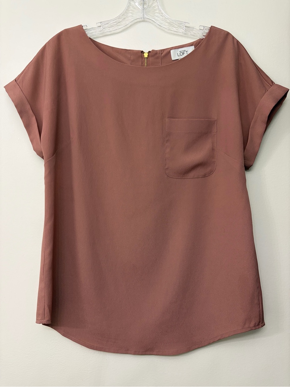 LOFT Mauve-Rose Short-Sleeve Pocket Blouse - Size S